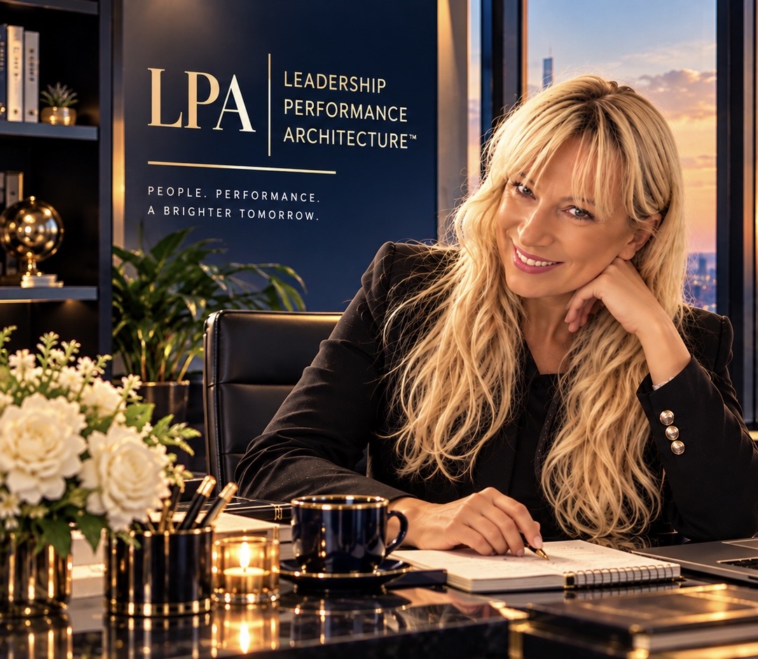Sonja Jiricna seated in the LPA office with notebook and coffee